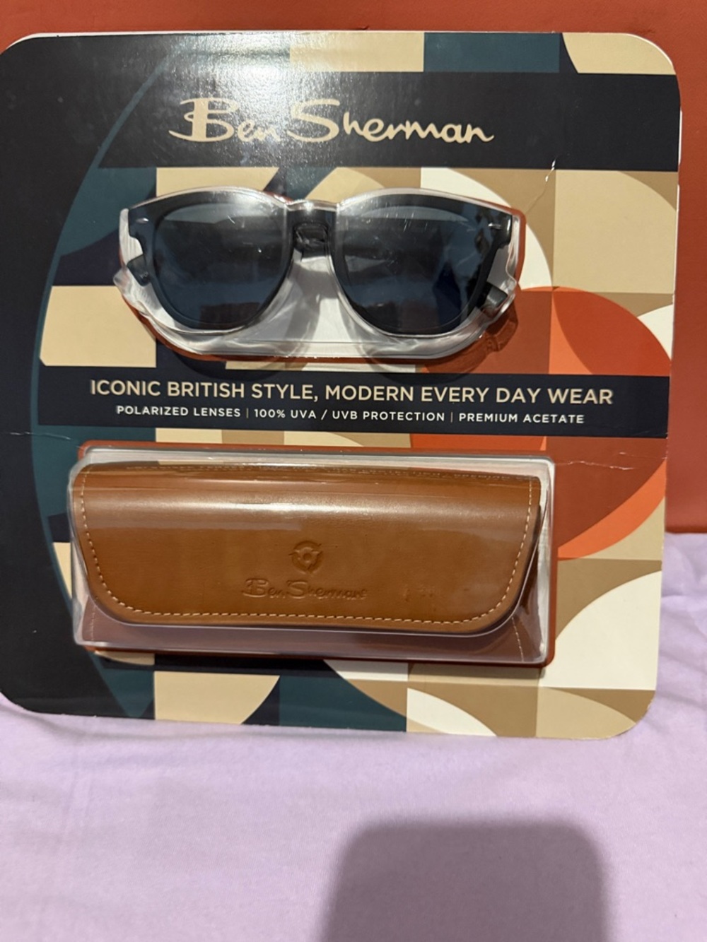 Ben Sherman Black Frame Sunglasses with Brown Leather Case